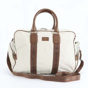 Bally Leather Nylon Boston Bag Tote Shoulder Brown Men's